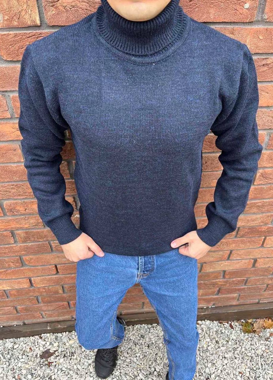 Синий зимний мужской однотонный свитер No Brand