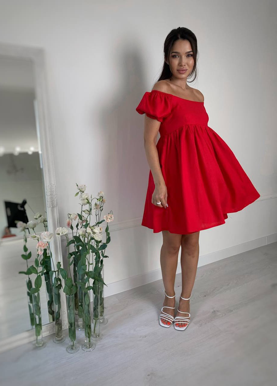 Красное женское платье лен No Brand