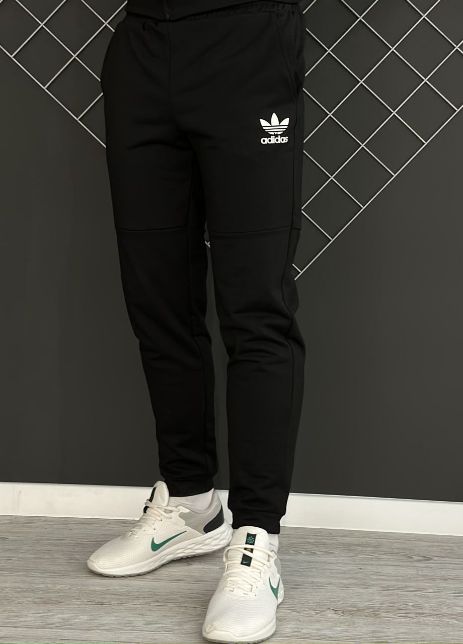 Демісезонні штани чорні з лого Adidas білий лого (двонитка) Vakko (260816550)
