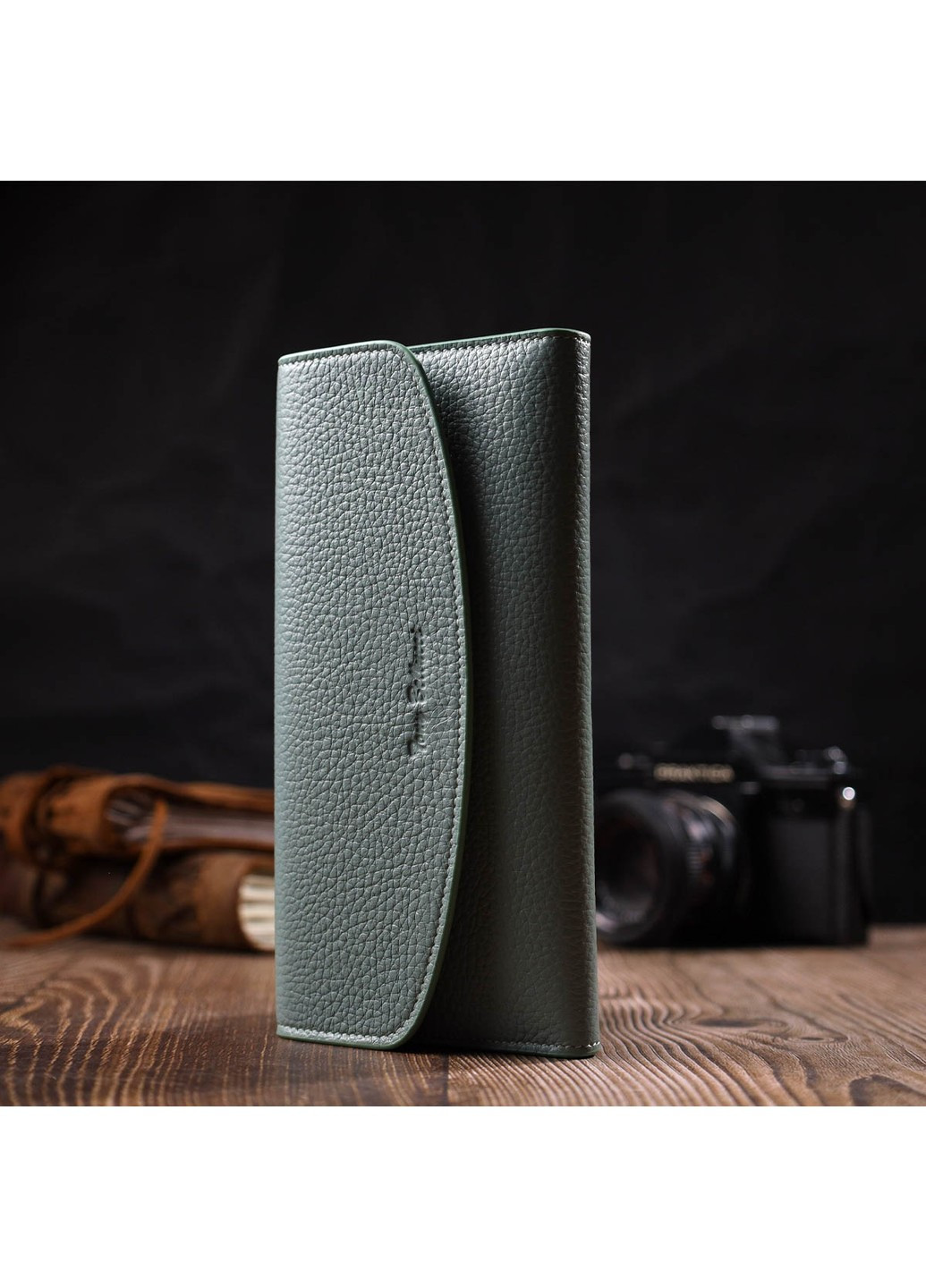 Превосходный женский кошелек с монетницей на молнии из натуральной кожи 21968 Серо-зеленый Tony Bellucci (262158818)