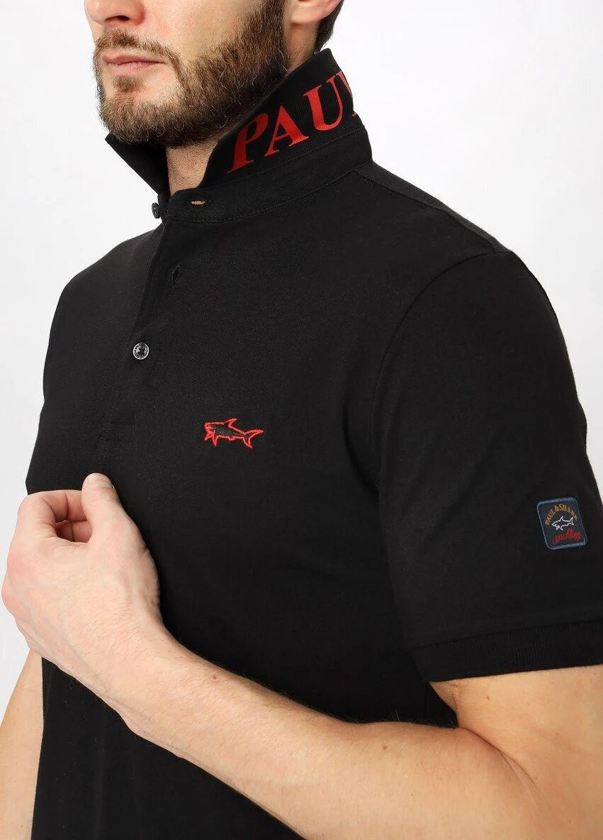 Черная футболка-поло мужское для мужчин Paul & Shark с логотипом