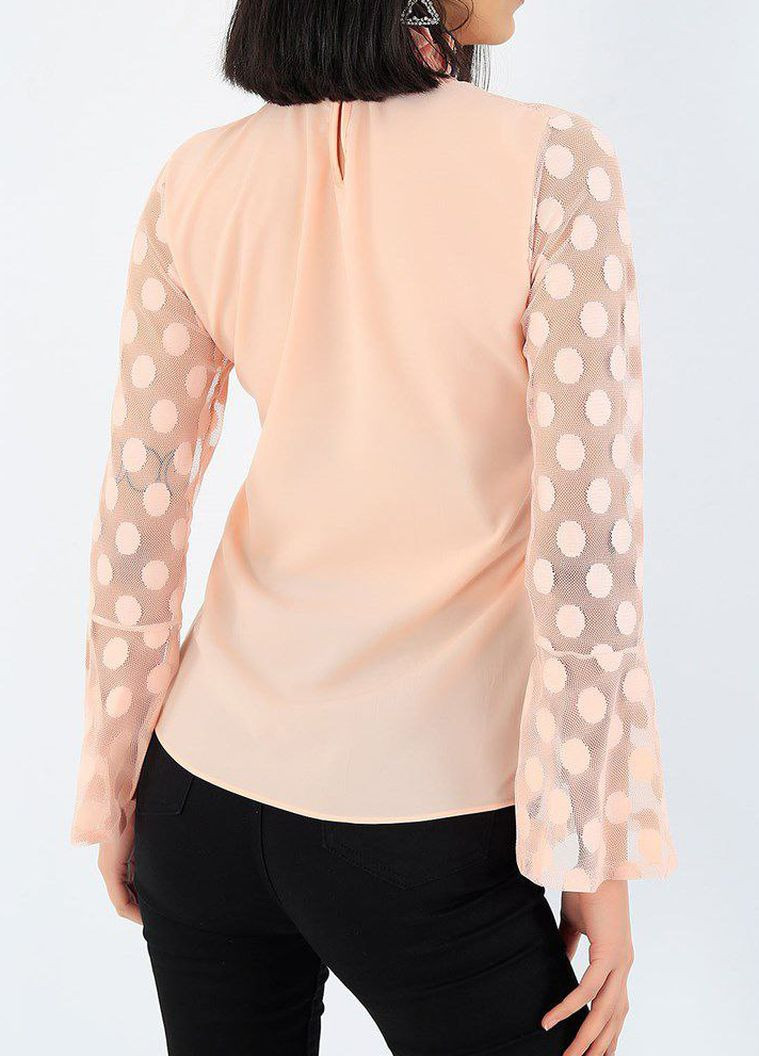 Персиковая демисезонная блузка женская персикового цвета с баской Let's Shop