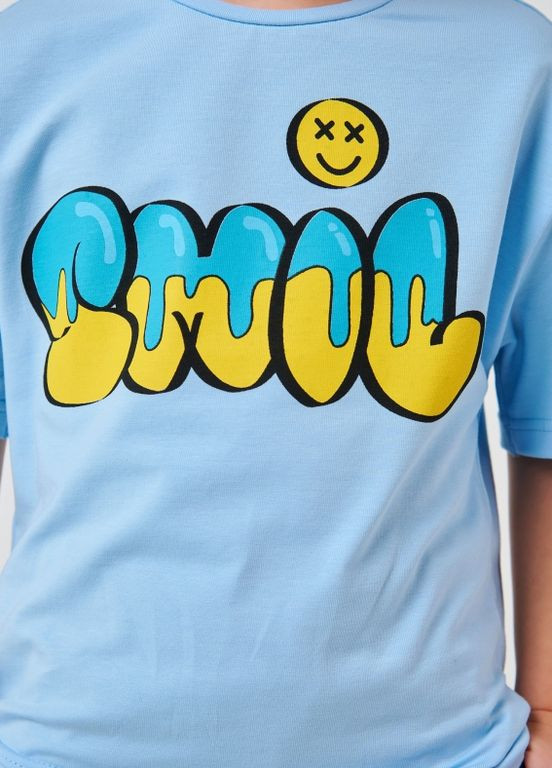 Голубая детская футболка | 95% хлопок | демисезон | 92, 98, 104, 110, 116 | рисунок голубой Smil