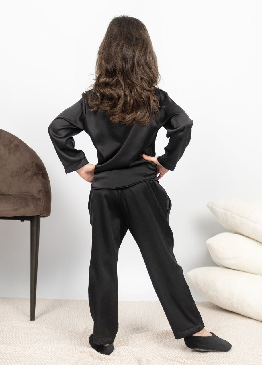 Чорна піжама дитяча домашня шовкова сорочка зі штанами чорний Maybel