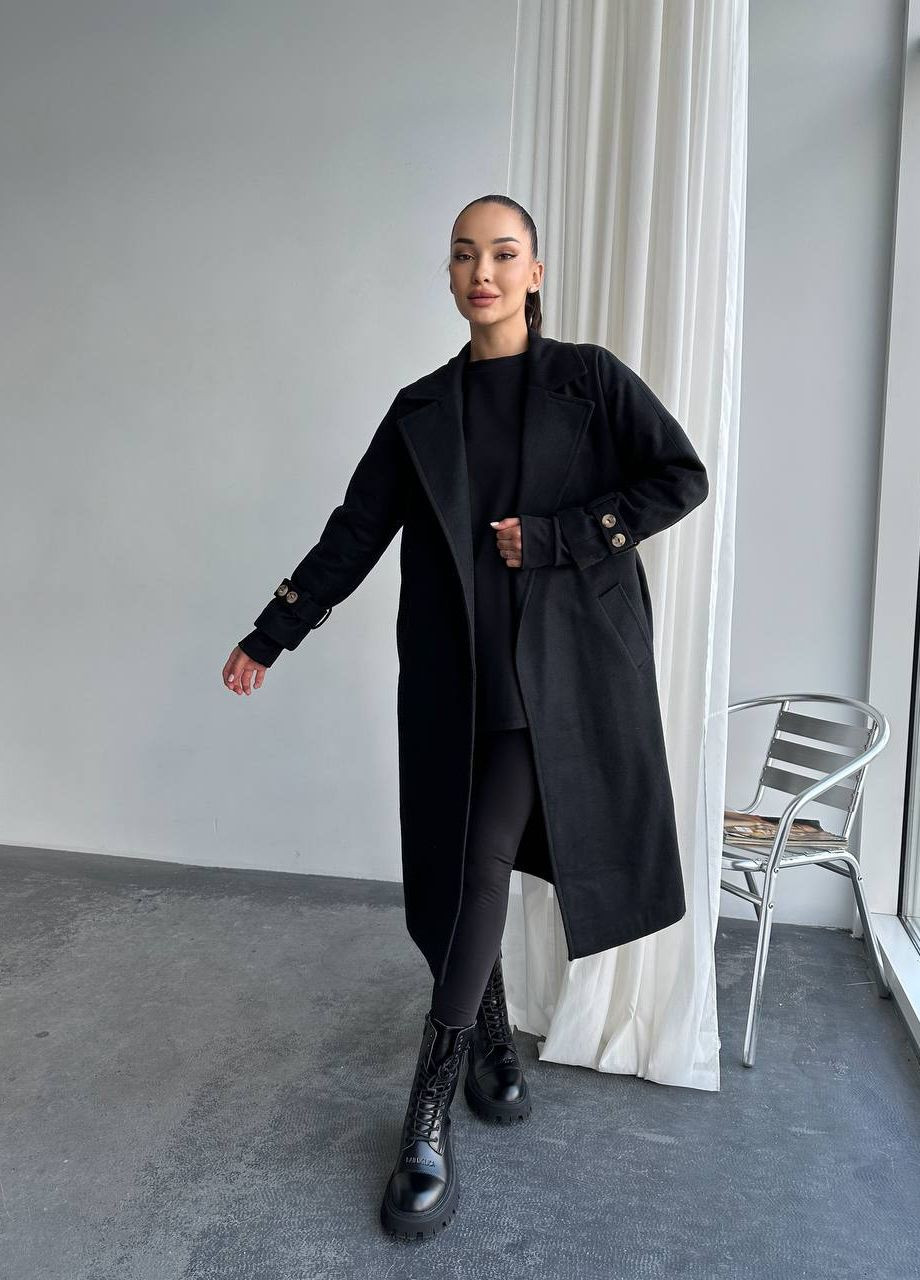 Черное демисезонное Универсальное трендовое женское кашемировое пальто оверсайз InFashion