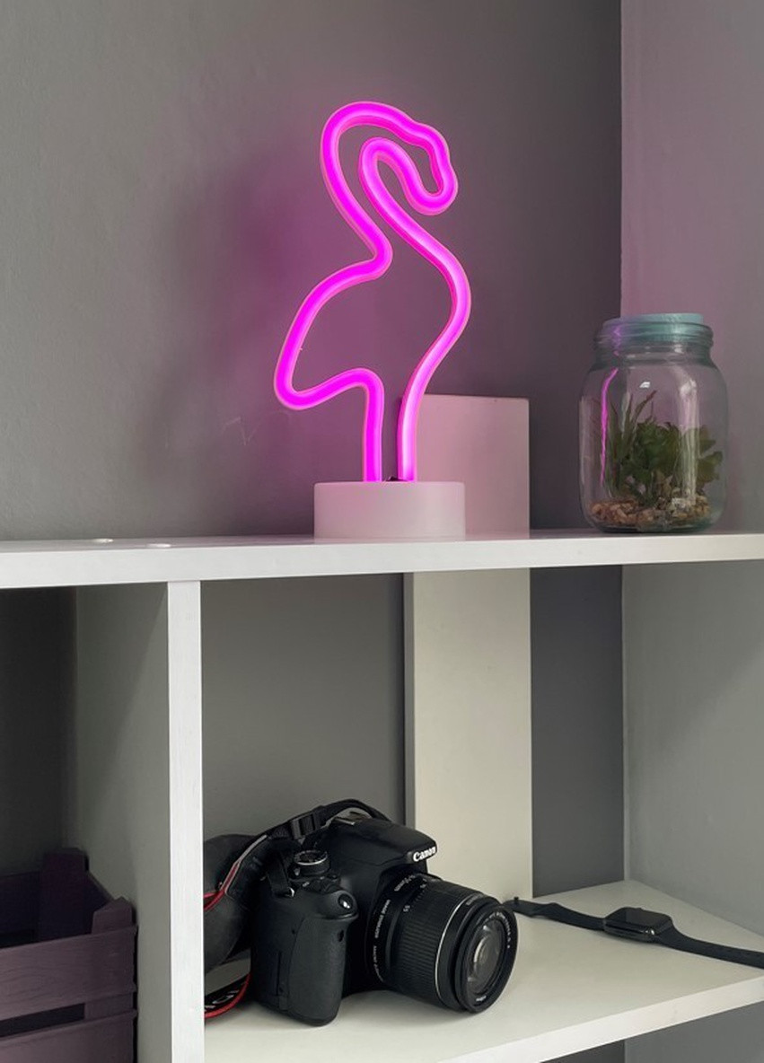 Настольный декоративный неоновый светильник-ночник Фламинго (29,5х14,5 см, USB или батарейки) - Розовый Forus neon decoration lamp (257033358)
