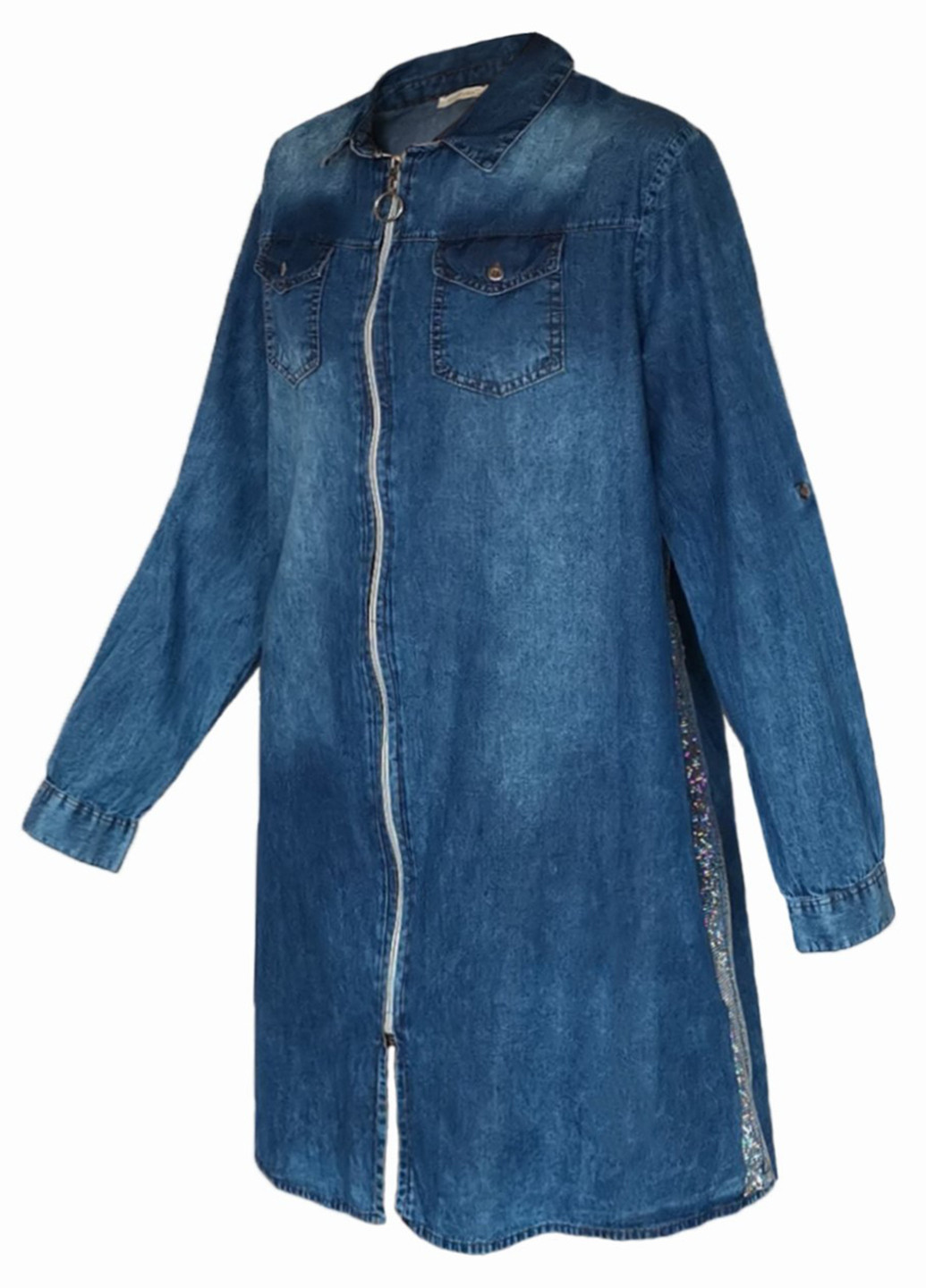 Темно-голубое кэжуал платье-рубашка джинсовое хлопковое турция темно-голубой LedTeks