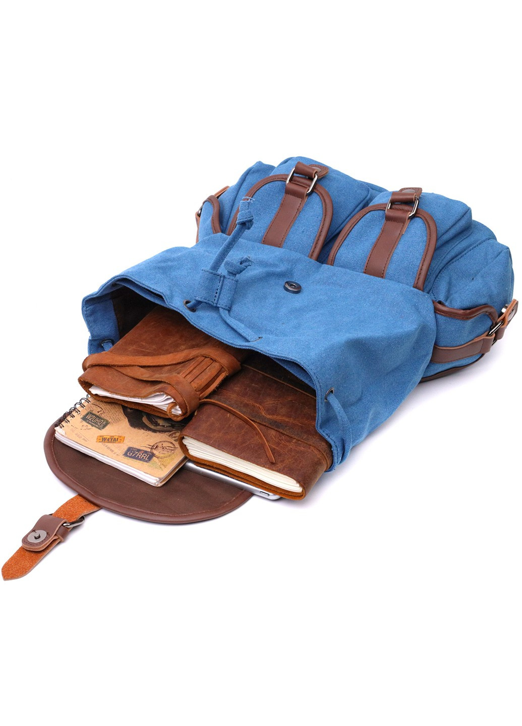 Вместительный текстильный рюкзак что закрывается клапаном на магнит 22152 Голубой Vintage (267925299)