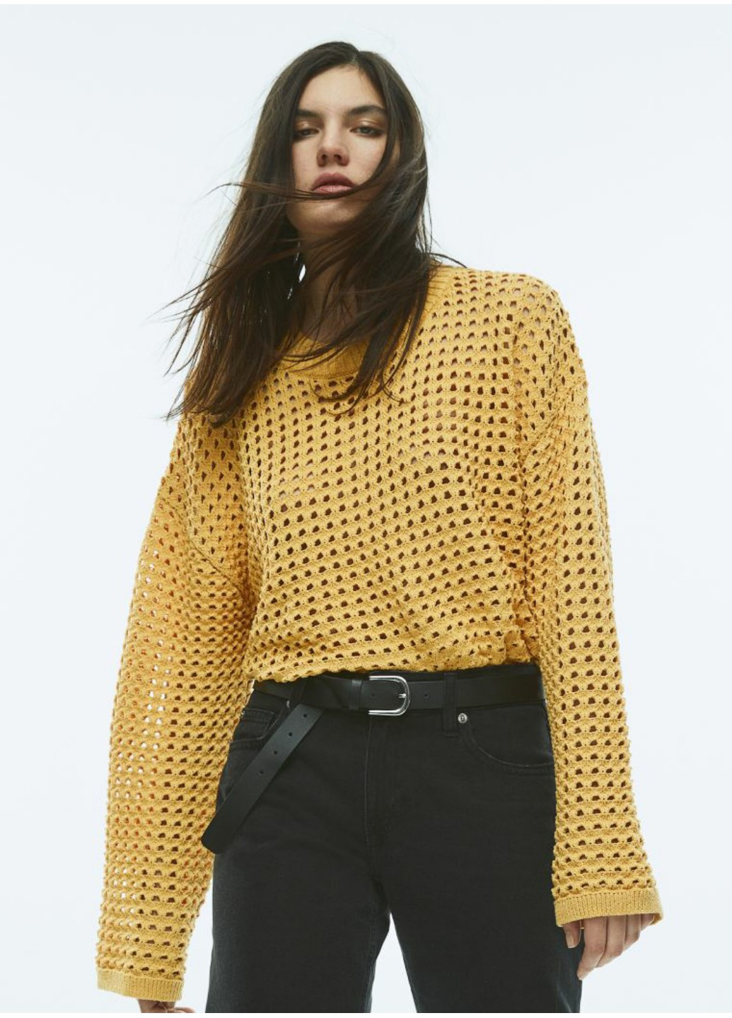 Жовтий демісезонний жіночий ажурний светр н&м (56133) s жовтий H&M