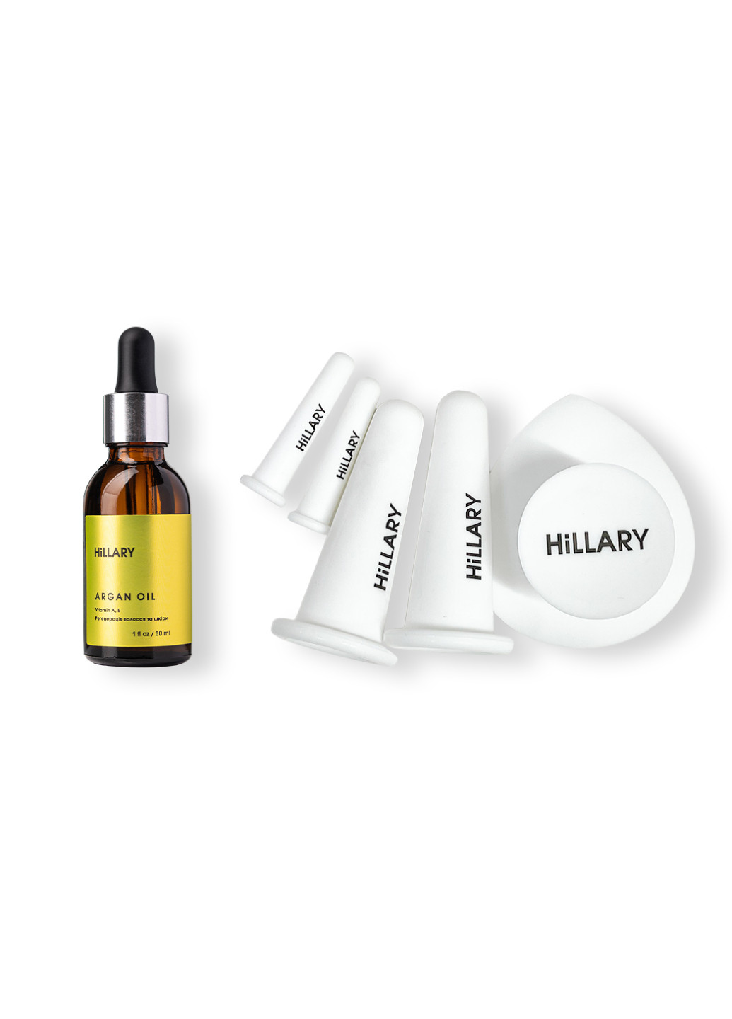 Набір вакуумних банок для масажу обличчя + Арганова олія Hillary - (258066640)