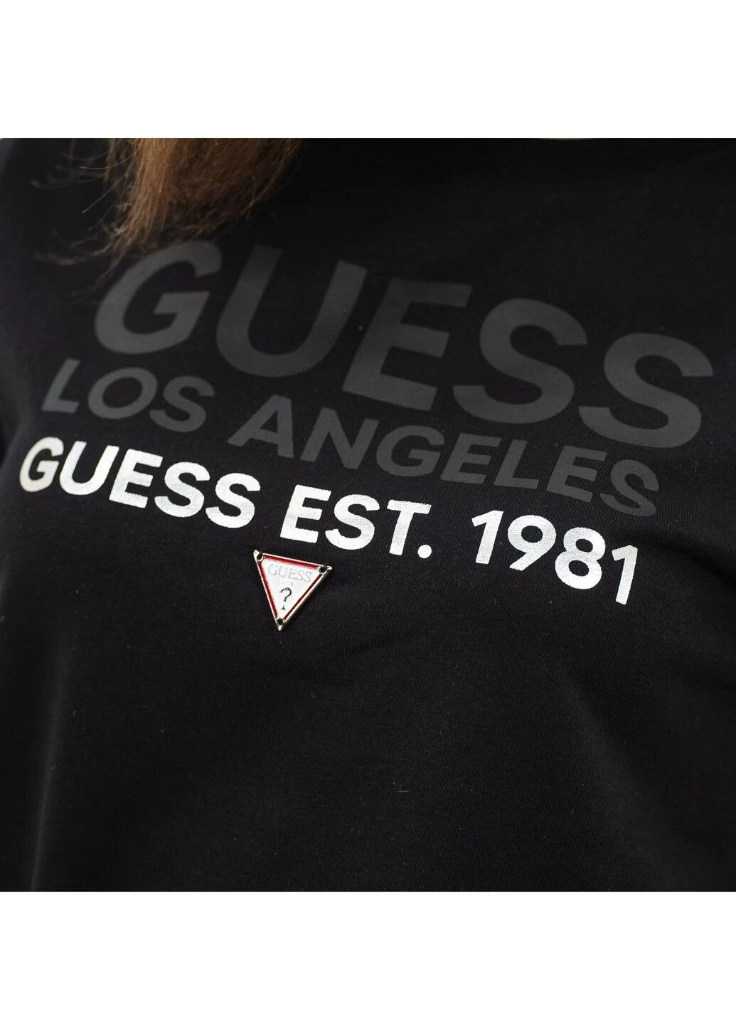 Світшот жіночий Guess - Прямий крій логотип чорний кежуал бавовна органічна - (265215352)