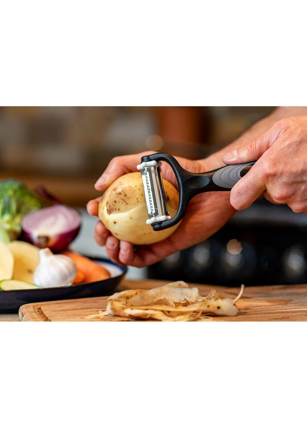 Овочечистка економка та шатківниця Max3 Turbo для нарізки соломкою та слайсами овочів фруктів із силіконовою ручкою Kitchen Master (269791549)