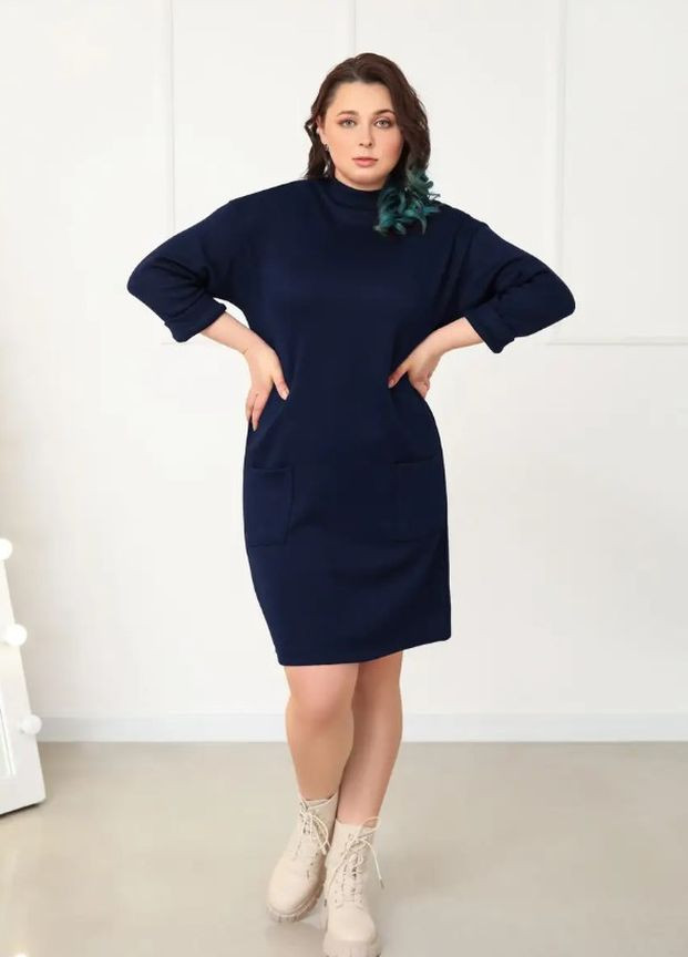 Темно-синя кежуал сукня із двосторонньої ангори Fashion Girl однотонна
