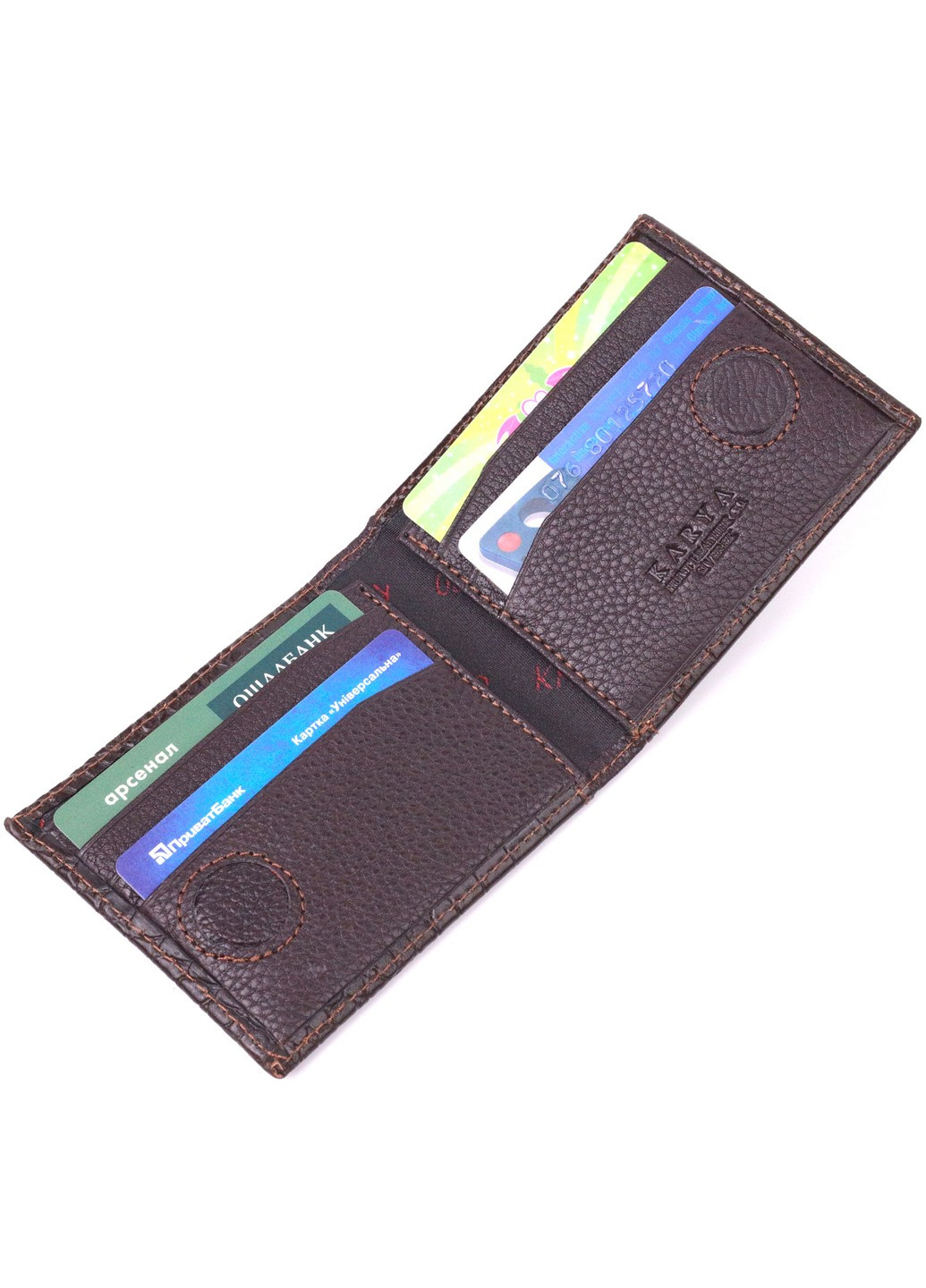 Фактурний чоловічий затиск із монетницею з натуральної шкіри з тисненням під крокодила 21405 Коричневий Karya (258286356)