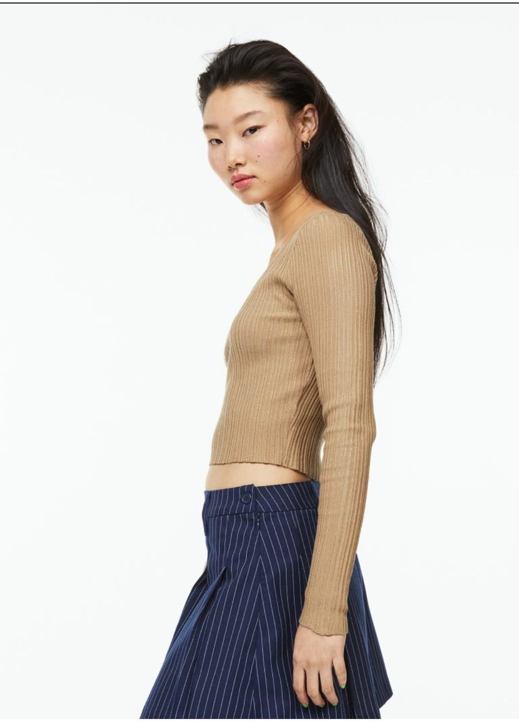 Бежевый демисезонный женский свитер с глубоким вырезом (55658) xs бежевый H&M