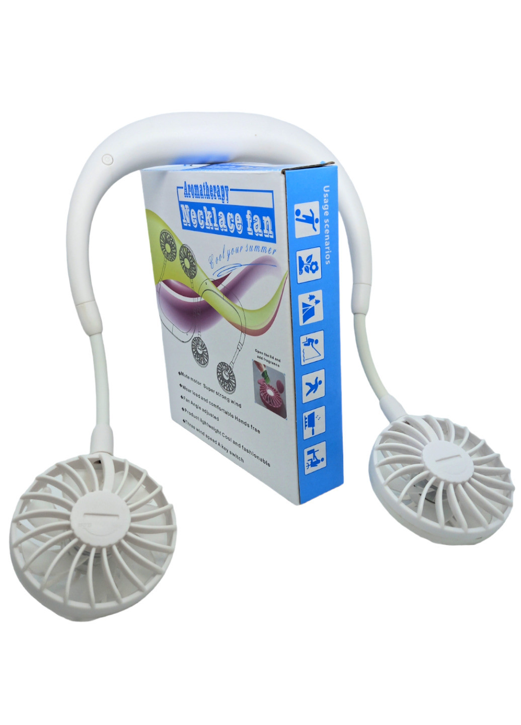 Вентилятор на акумуляторі подвійний на шию портативний зарядка від USВ Aromatherapy Necklace Fan No Brand (259684064)