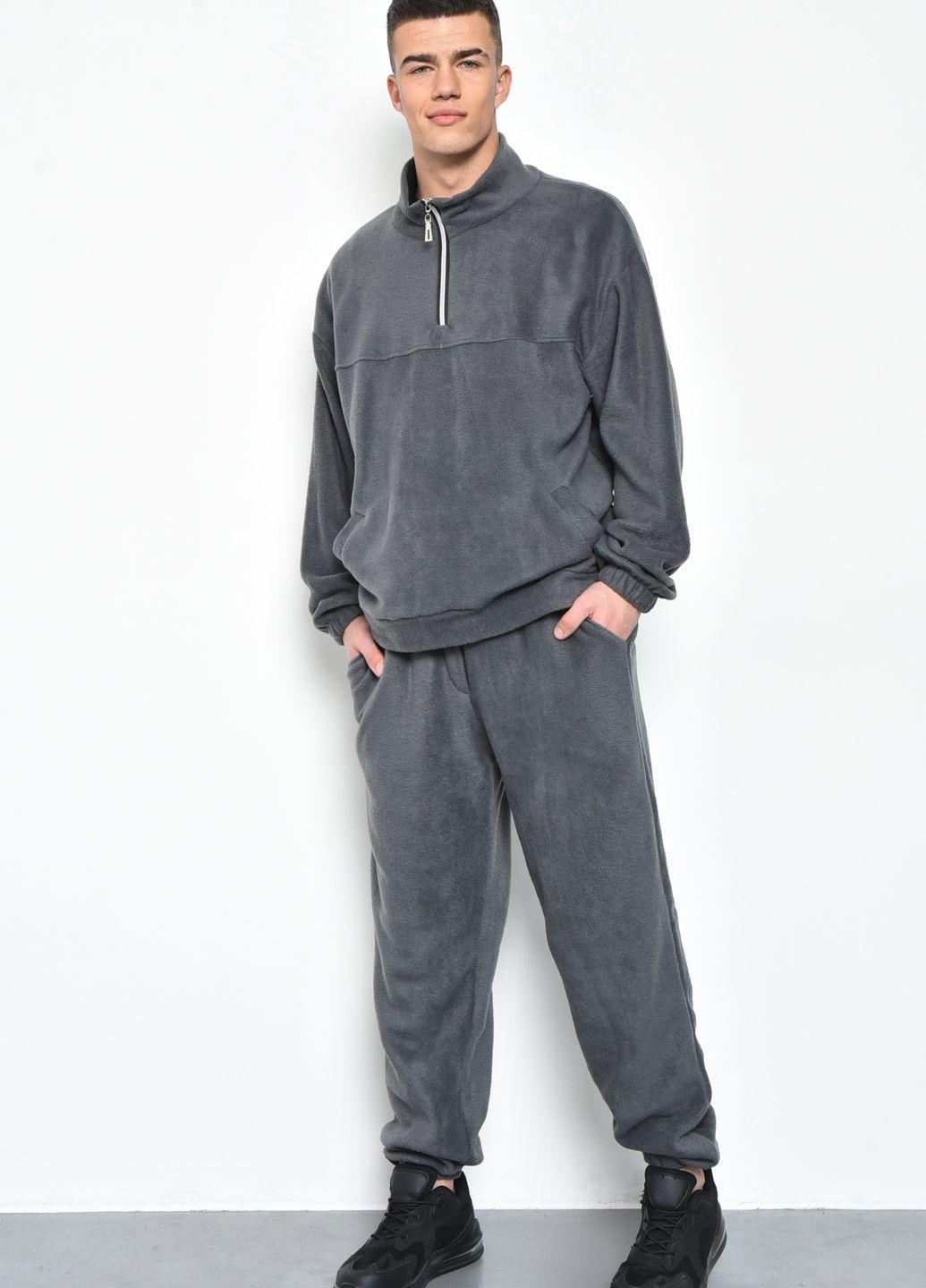 Серый зимний спортивный костюм мужской флисовый серого цвета размер 46-48 брючный Let's Shop