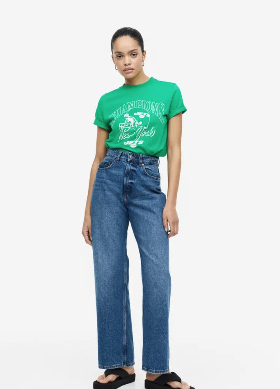 Зеленая всесезон зеленая футболка с принтом с коротким рукавом H&M