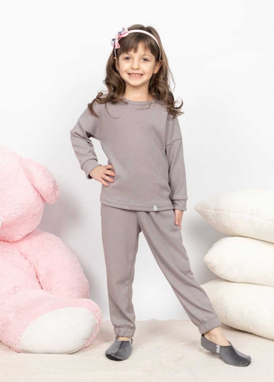 Сіра піжама дитяча домашня рубчик кофта зі штанами сірий Maybel