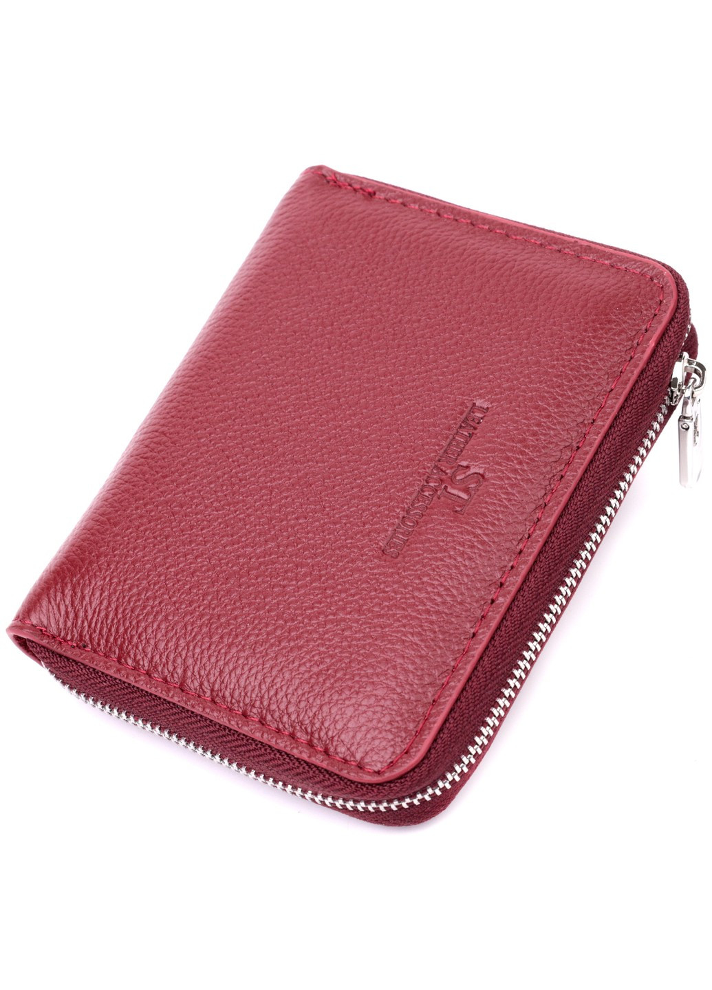 Симпатичний шкіряний гаманець для жінок на блискавці з тисненим логотипом виробника 19491 Бордовий st leather (277980395)