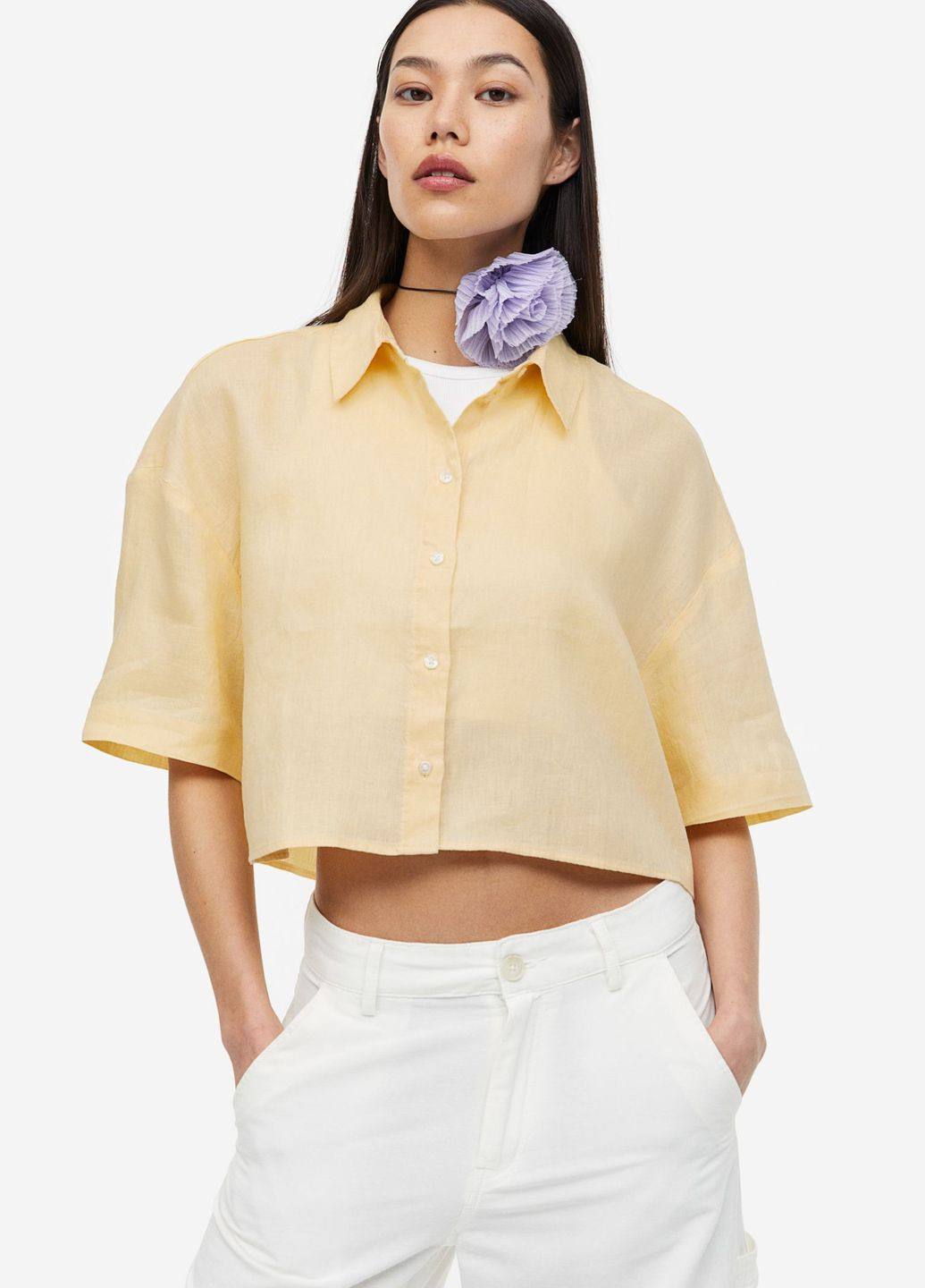 Желтая летняя короткая блузка оверсайз H&M