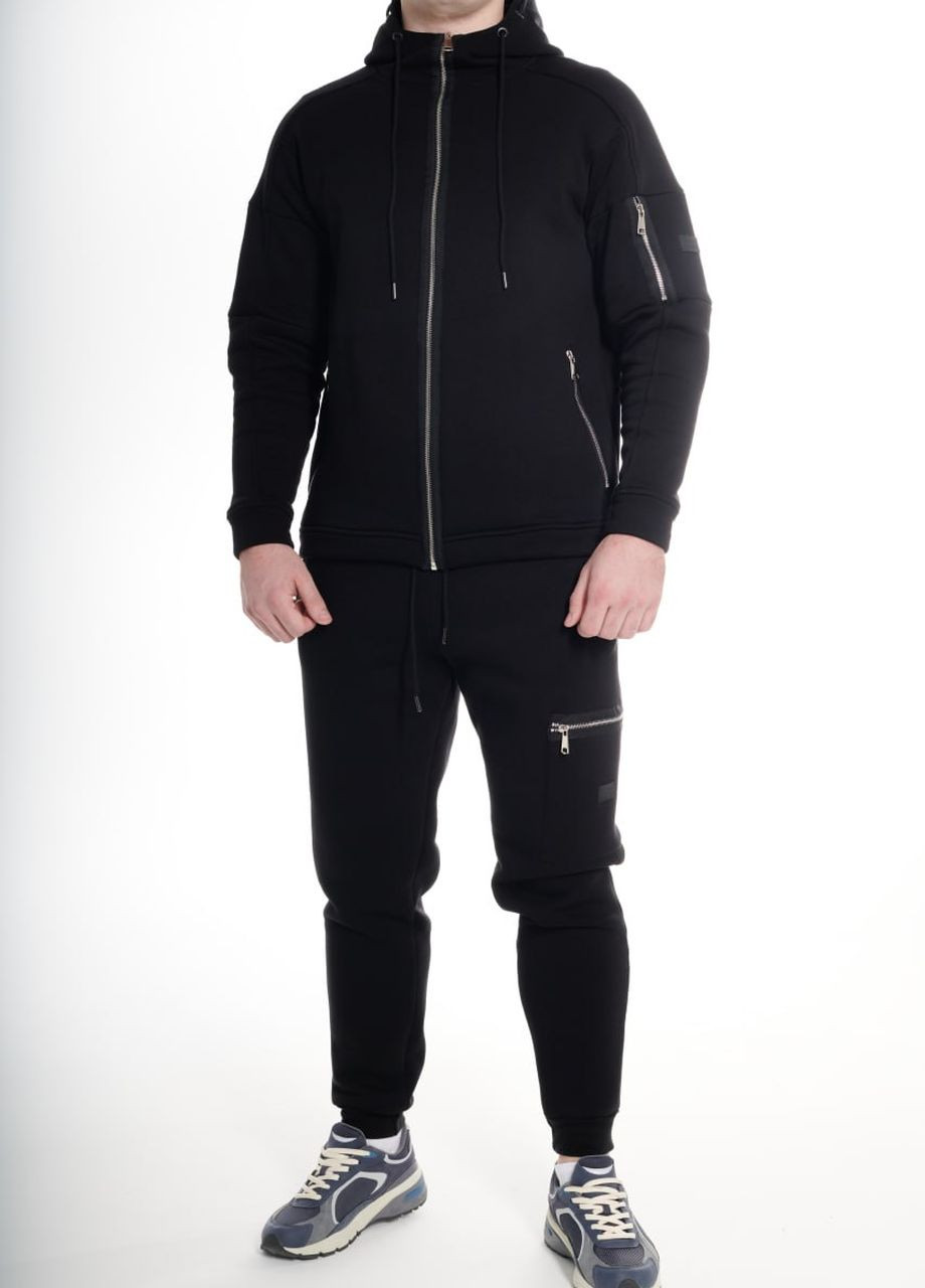 Зимовий спортивний костюм з начосом чорна кофта на змійці+ чорні штани Grand Vakko (267959758)
