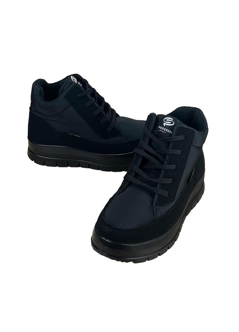 Черные дутики женские короткие ботинки черные на шнуровке 14501-10 Progres