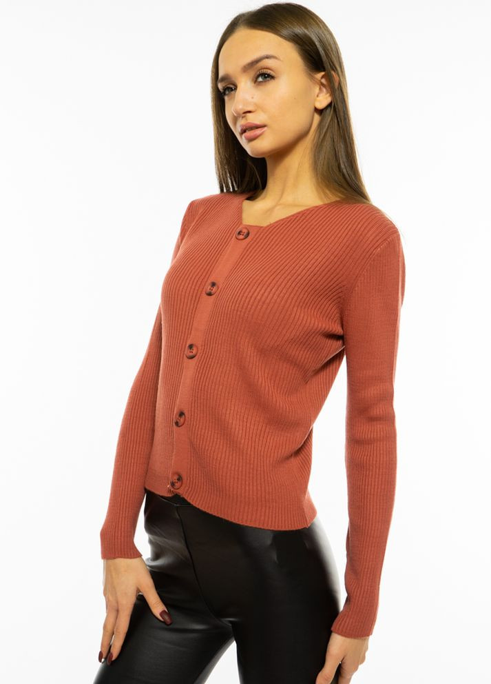 Прозрачный демисезонный свитер женский с пуговицами (бледно-коралловый) Time of Style