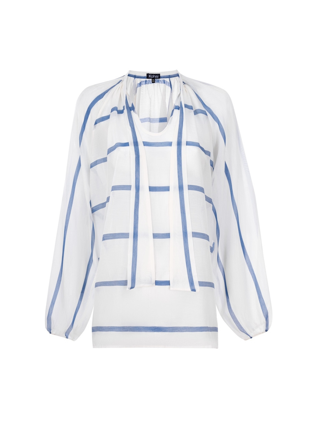 Белая шелковая блуза в голубую полоску Kohai