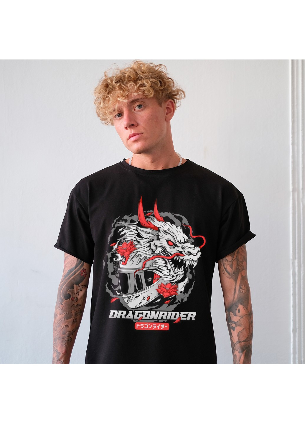 Черная футболка с принтом dragonrider No Brand