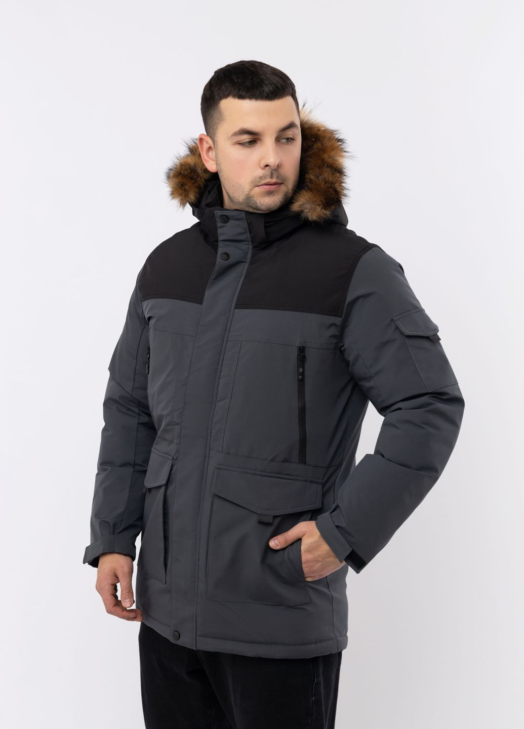 Сіра зимня чоловіча куртка колір сірий цб-00220373 K.F.G.L.