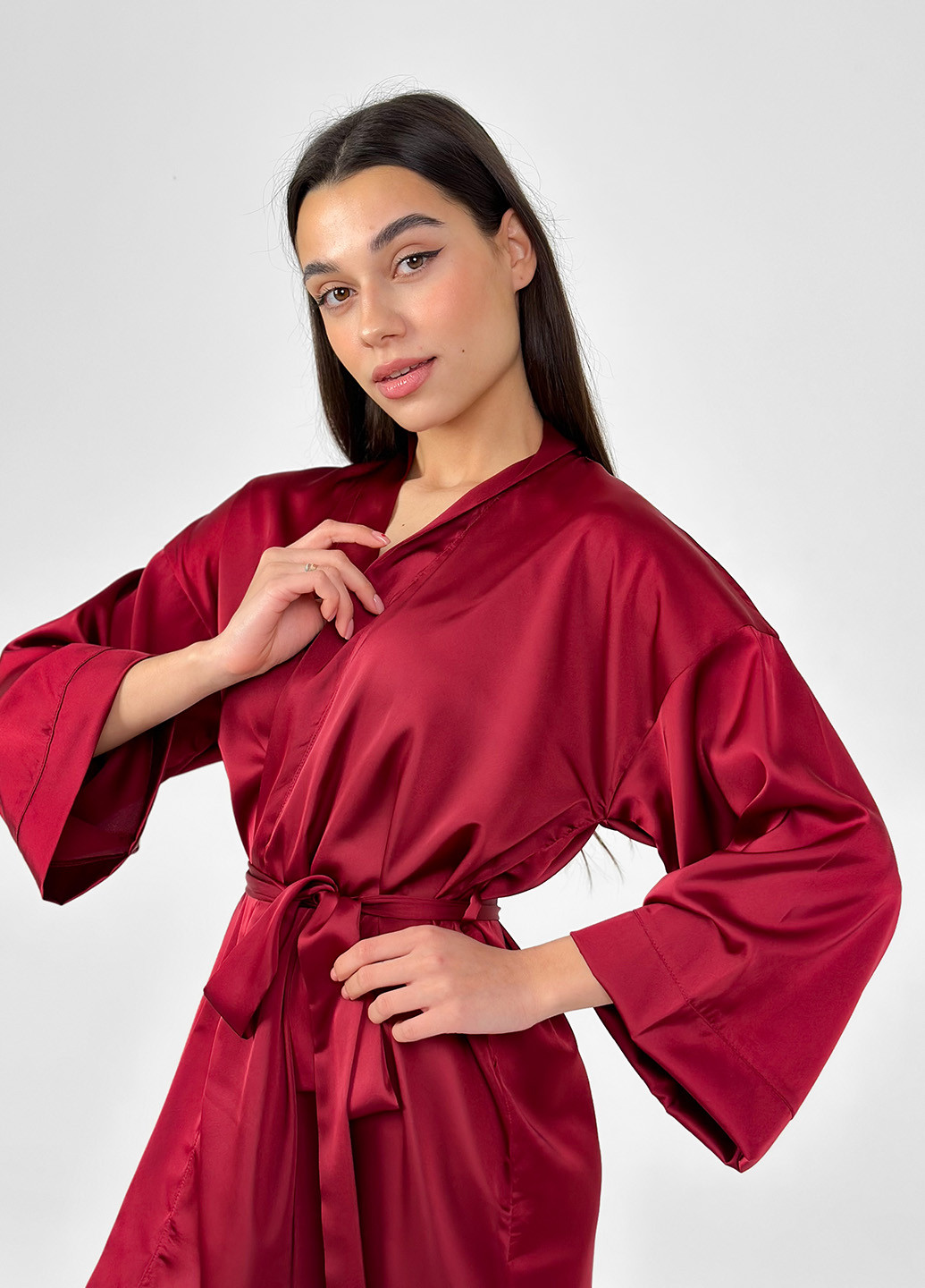 Бордовый шелковый халат Kari Shop Atelier (272149136)