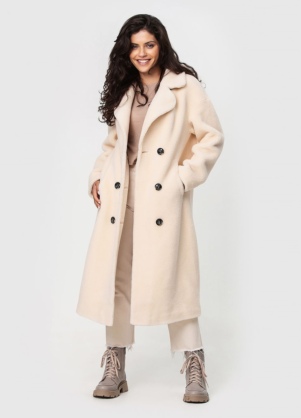 Двобортна шуба-пальто з натуральної вовни модель Esocco 2181 (271140566)