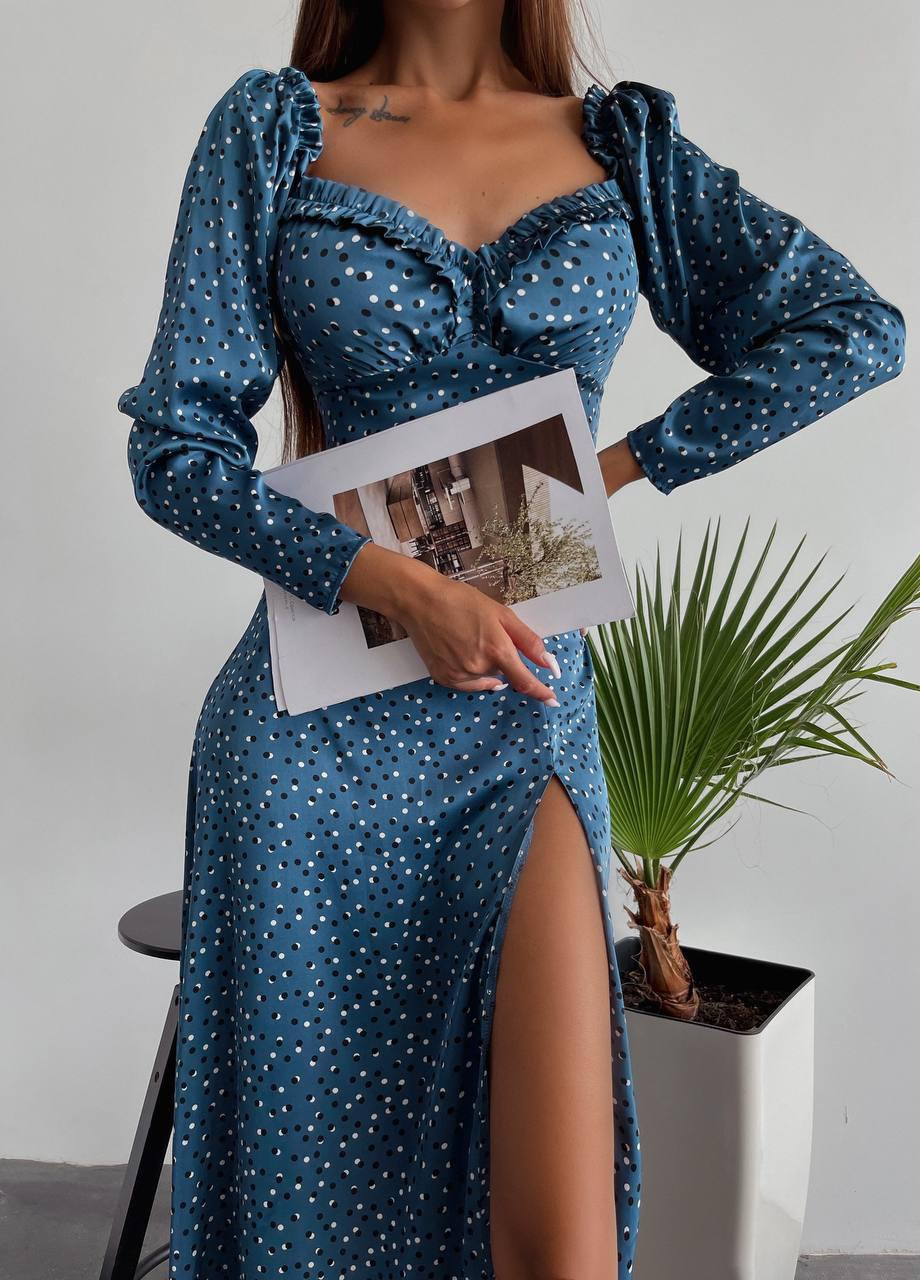 Синее женское весеннее платье из шелка синего цвета р.42 406462 New Trend