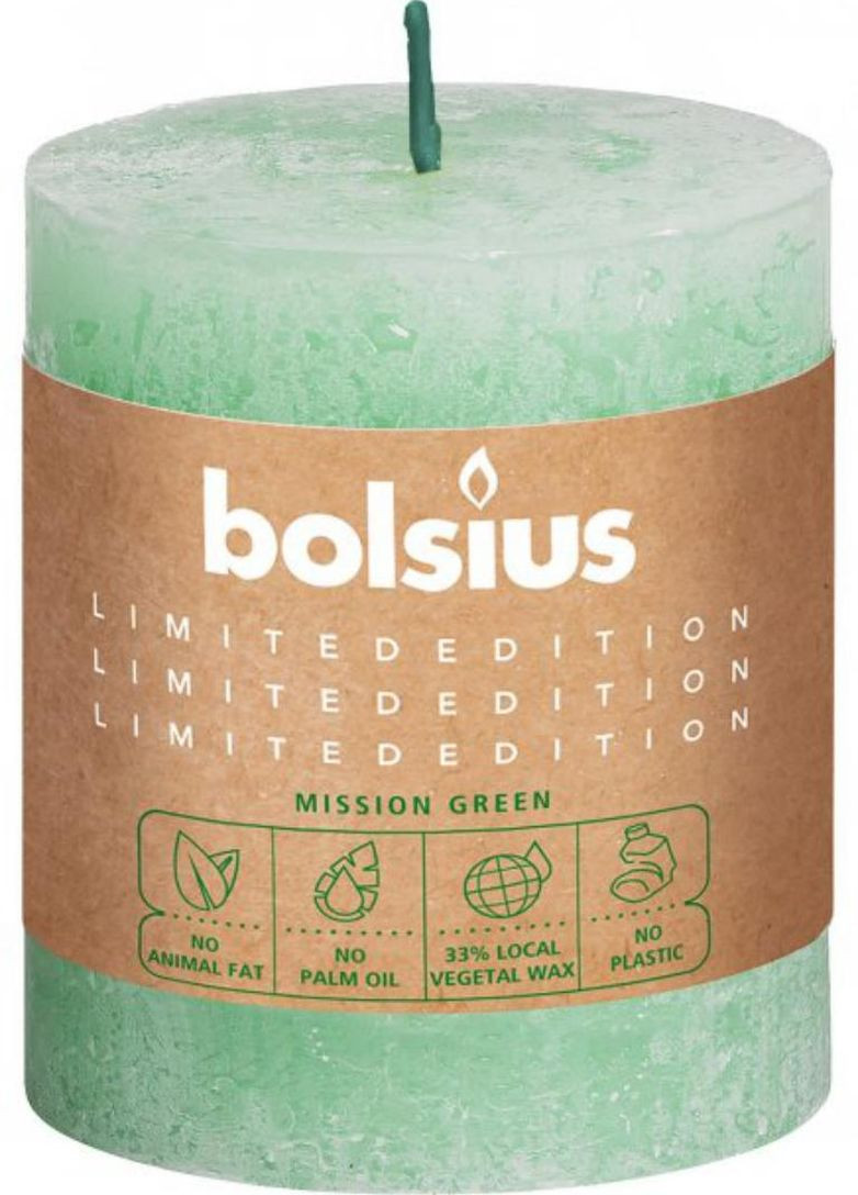 Свічка Rustic Pillar Water 8х6.8см зелена (BOL-120372) Bolsius (263945500)