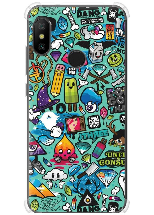 Силіконовий протиударний с посиленими кутами чохол 'Стікер бомбінг 1' для Endorphone Xiaomi Mi A2 Lite (264913481)