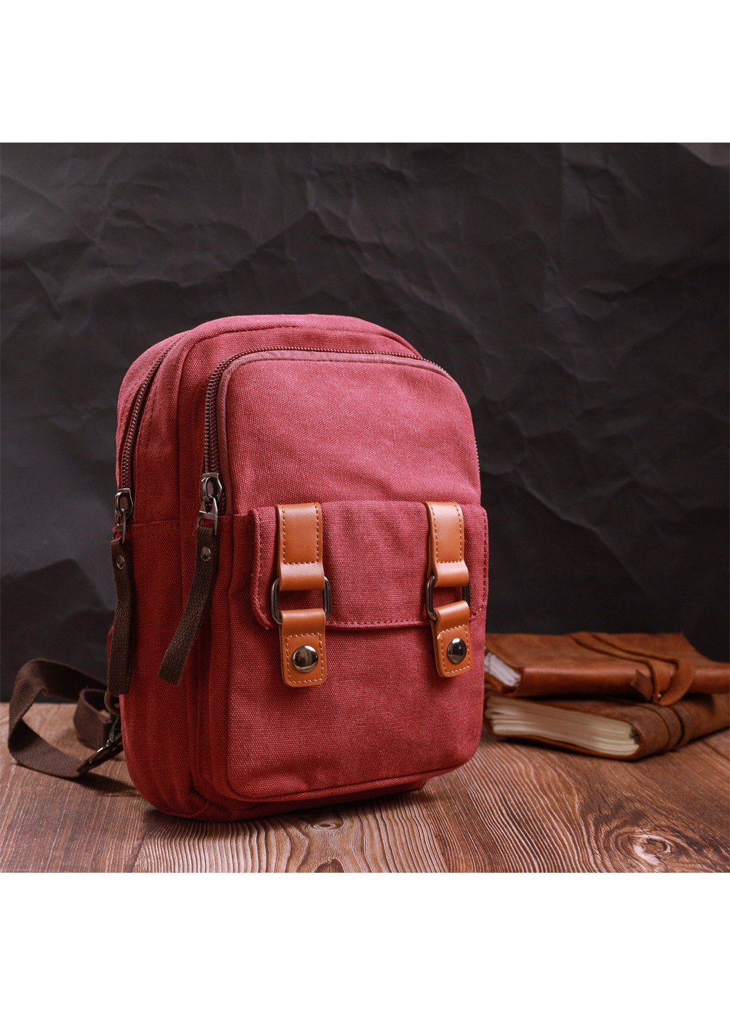 Надійна сумка-рюкзак з двома відділеннями із щільного текстилю 22164 Бордовий Vintage (267932175)
