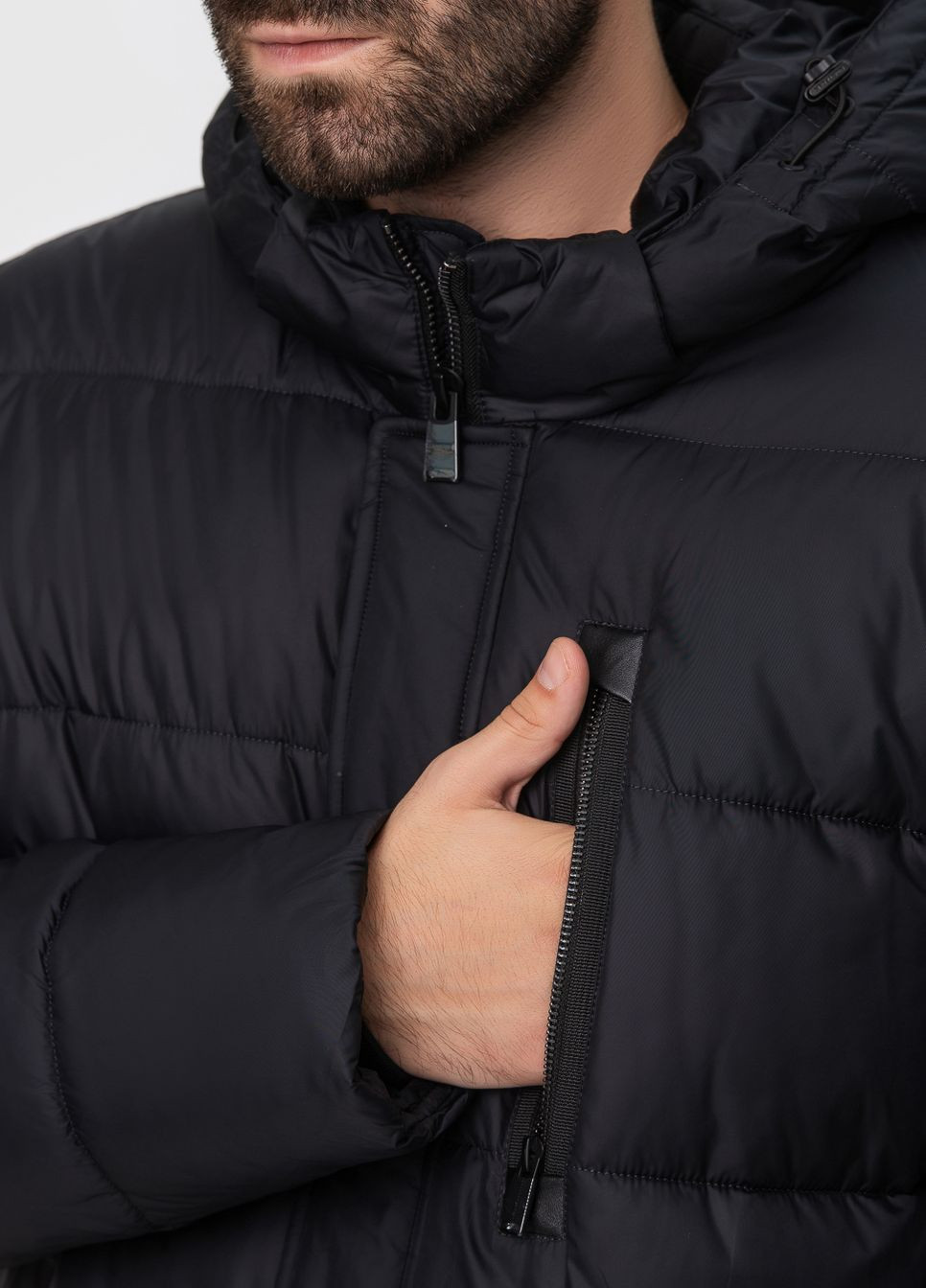 Черная зимняя подовжена куртка з капюшоном модель Nortfolk 520341
