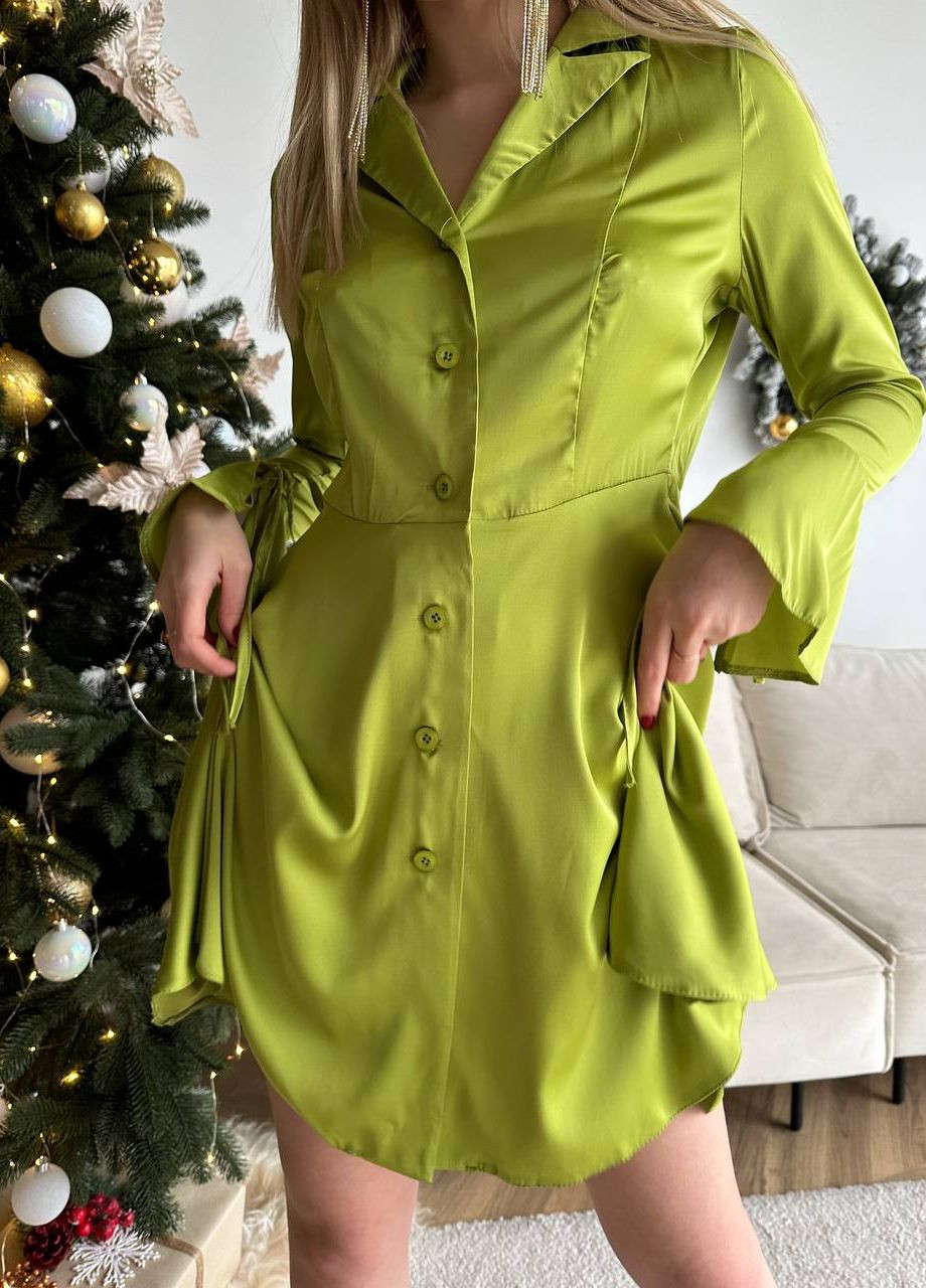 Салатовое кэжуал женское платье шёлк No Brand