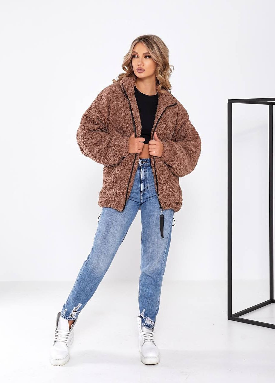 Коричневая женская куртка барашек цвет коричневый р.44/50 444644 New Trend