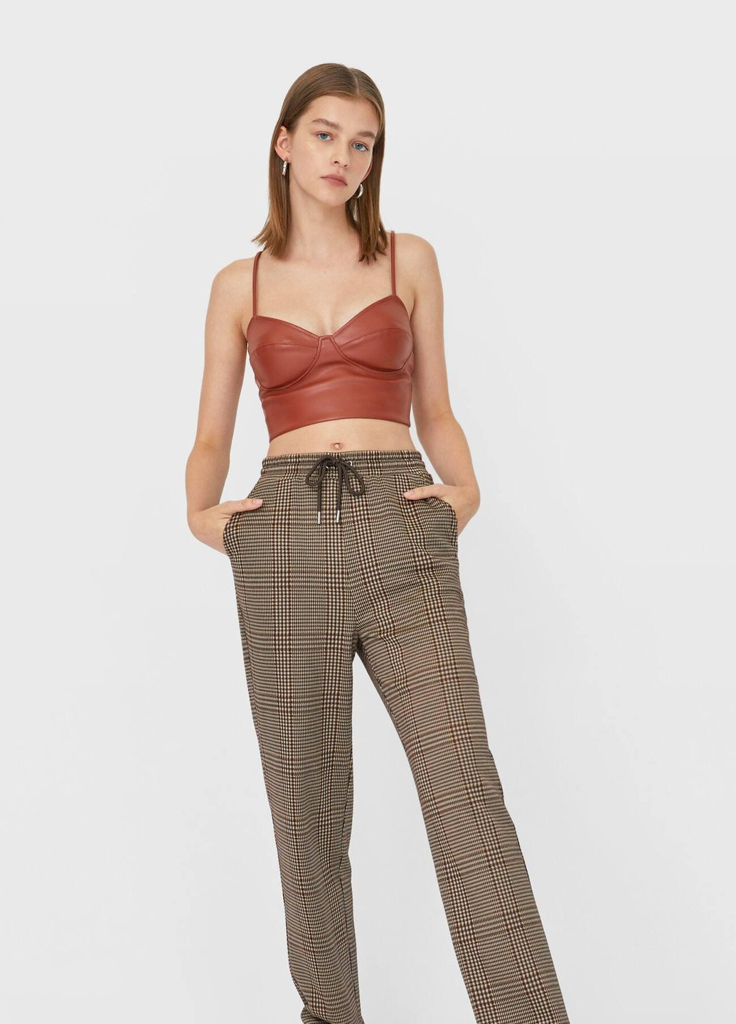 Штани демісезон,темно-бежевий в клітку, Stradivarius (257522974)