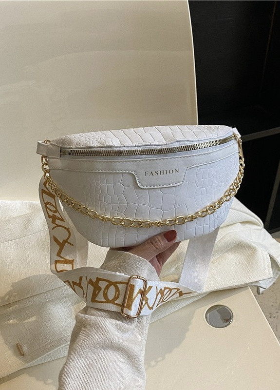 Женская классическая сумочка FASHION бананка кросс-боди на ремешке через плечо белая No Brand (259473647)