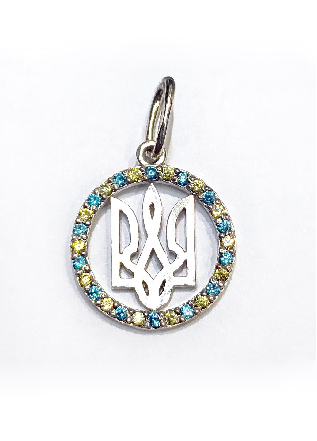 Подвеска кулон Трезубец Герб Украины серебро 925 с цветным цирконием SuvenirPodarokZP (258590294)