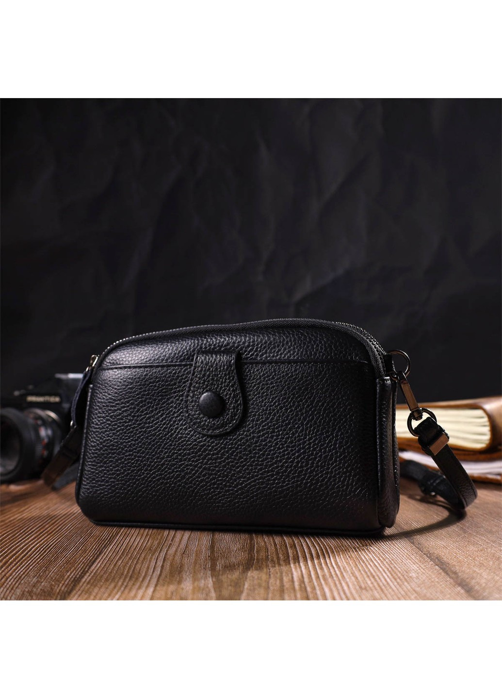 Цікава сумка-клатч у стильному дизайні з натуральної шкіри 22086 Чорна Vintage (260360836)