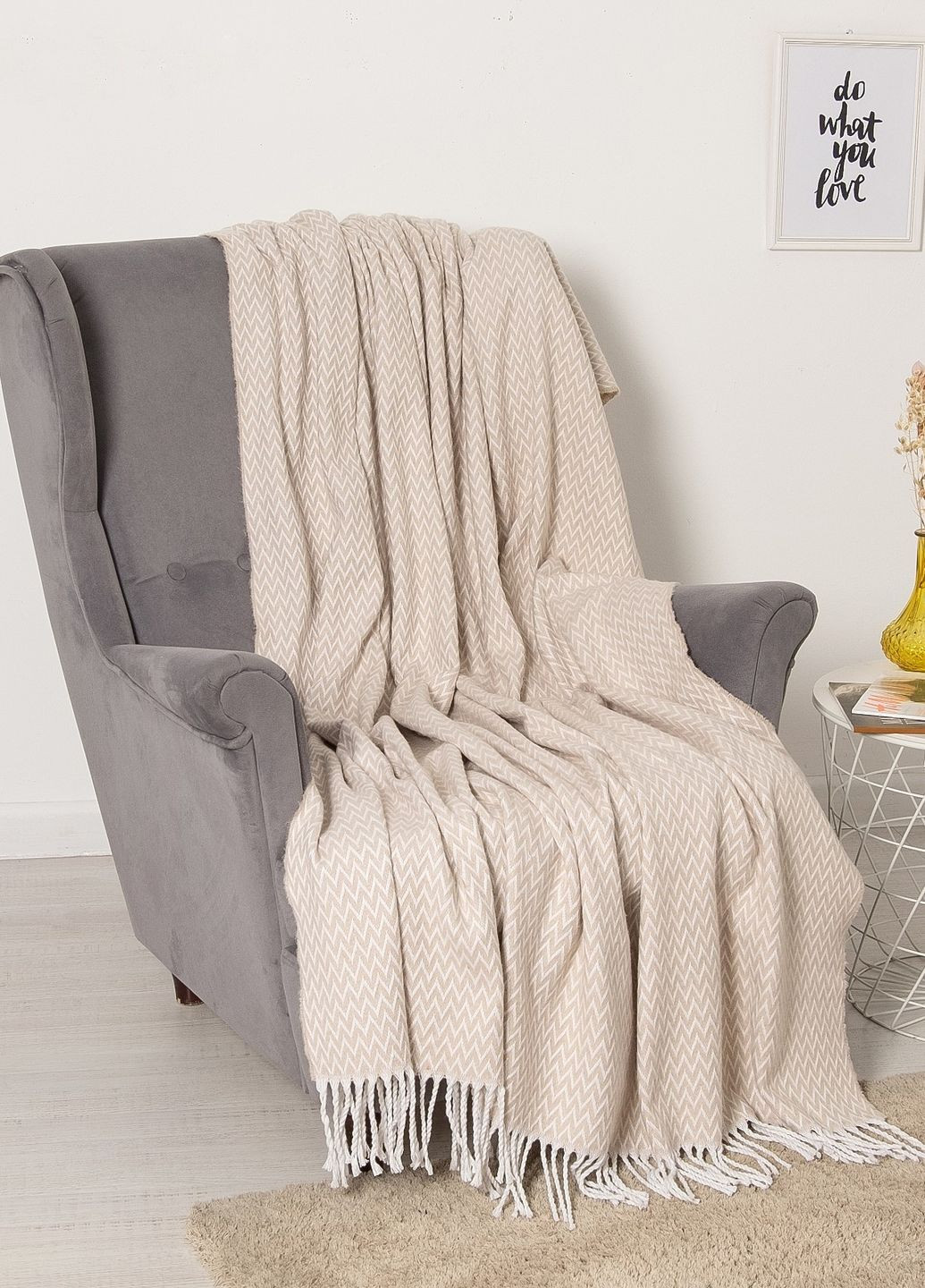 Плед бавовняний Валенсія Антоніо 200х220 біло-бежевий Vladi (276003401)