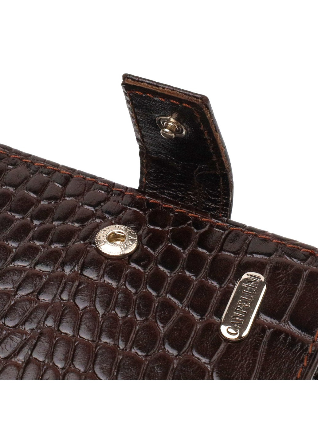 Вместительный мужской бумажник из натуральной фактурной кожи с тиснением под крокодила 21788 Коричневый Canpellini (259829992)