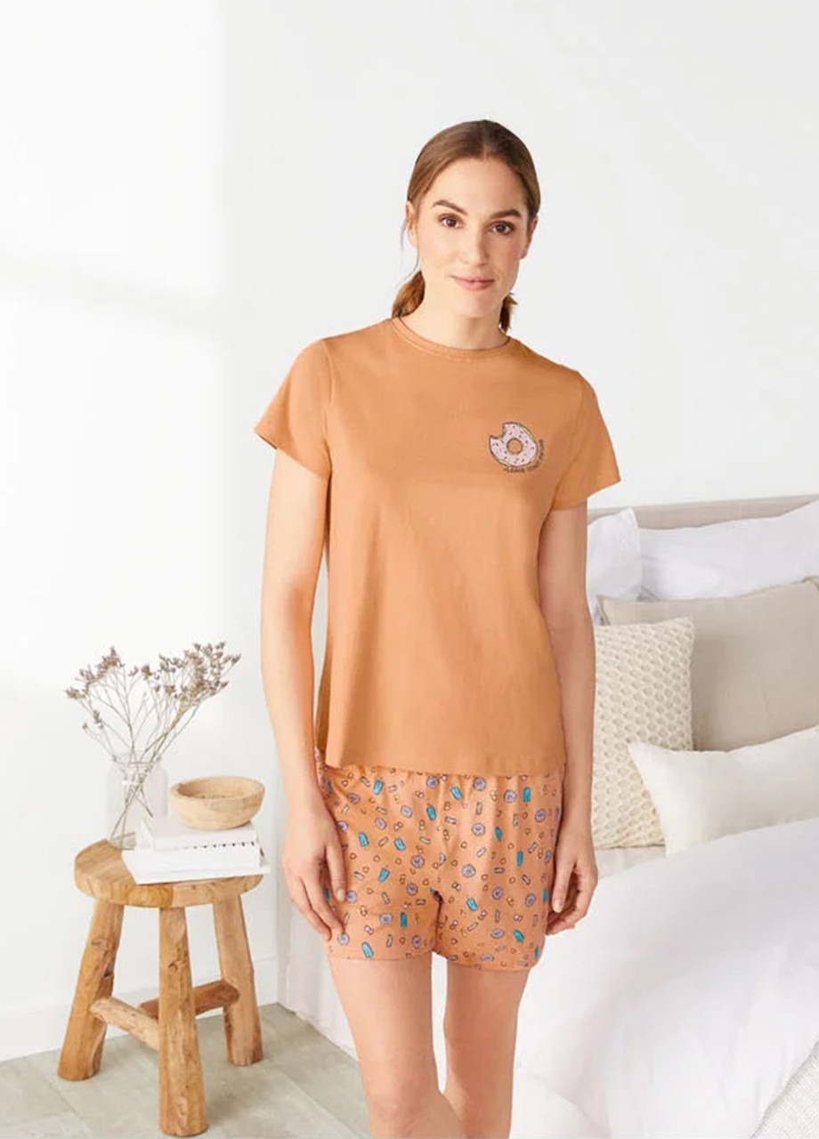Помаранчева всесезон піжама жіноча (футболка+шорти) Esmara