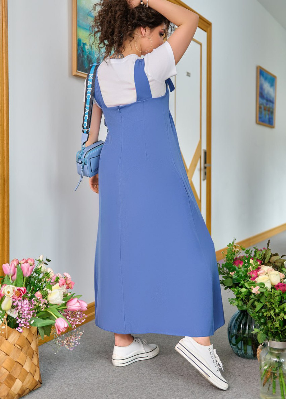 Синее женский сарафан макси цвет джинс р.48/50 432027 New Trend