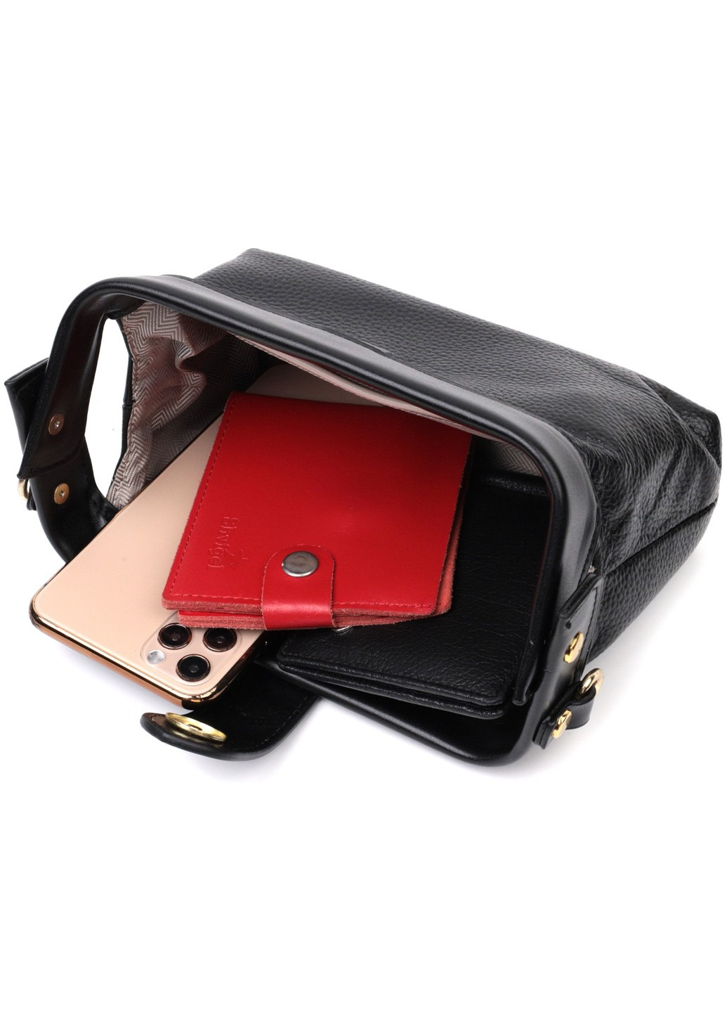 Интересный клатч в классическом цвете с интересной защелкой из натуральной кожи 22427 Черный Vintage (276461758)