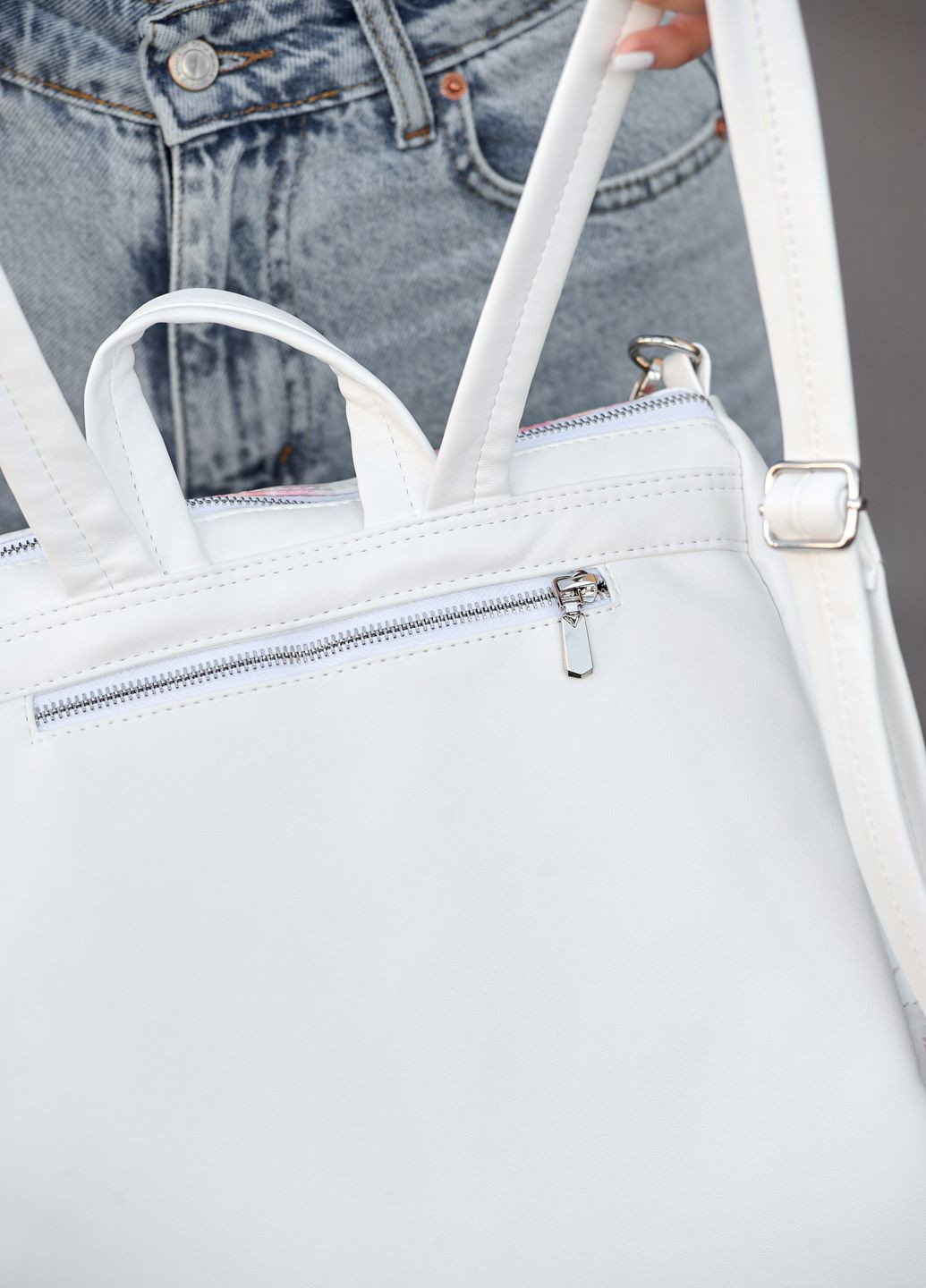 Жіночий рюкзак-сумка Trinity білий принт "Flowers" Sambag (260271100)
